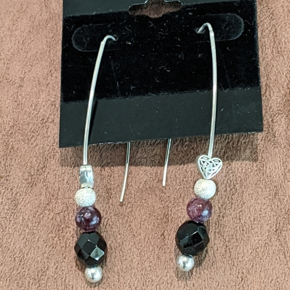 🐢Black Spinel Pierced Earrings Shepherd's Hook New Handmade - Picture 1 of 5